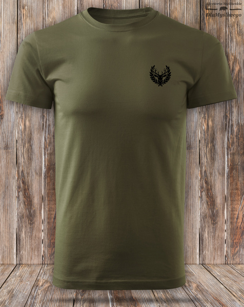 Myśliwska koszulka bawełniana T-shirt zieleń wojskowa mały nadruk - BYK w WIEŃCU