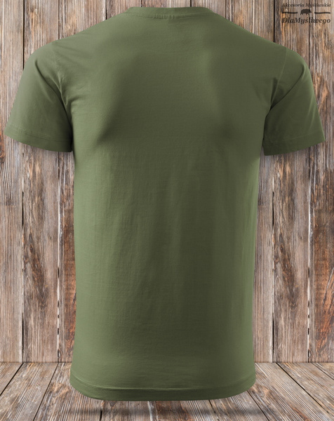 Myśliwska koszulka bawełniana T-shirt khaki nadruk NIE MAM CZASU IDĘ DO LASU w pudełku prezentowym