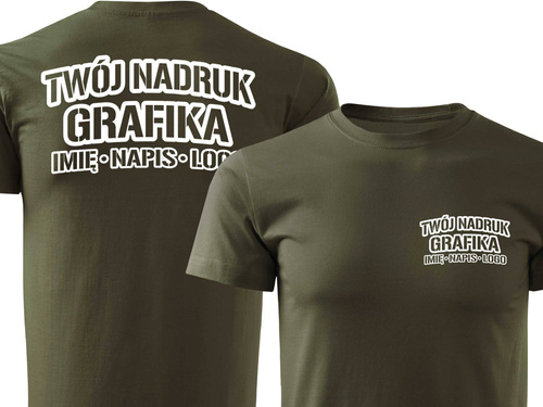 Zieleń wojskowa męska koszulka T-shirt z własnym nadrukiem