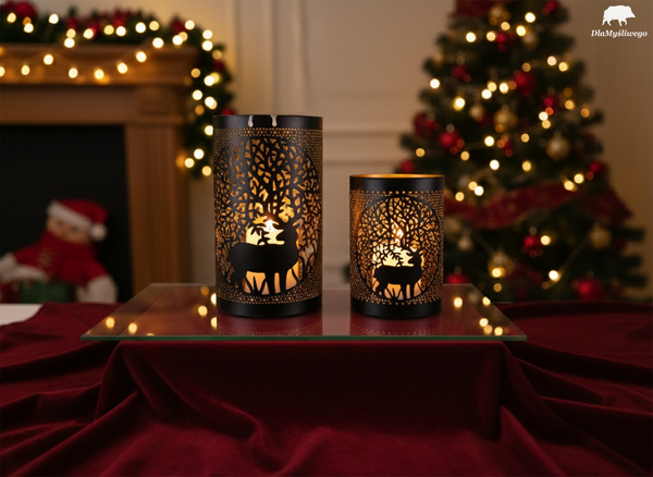 Zestaw 2 sztuk metalowych ozdobnych świeczników z myśliwskim wzorem BYKA