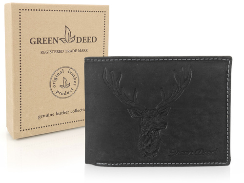 Elegancki portfel skórzany męski z ochroną RFID kolor czarny wzór GŁOWA BYKA