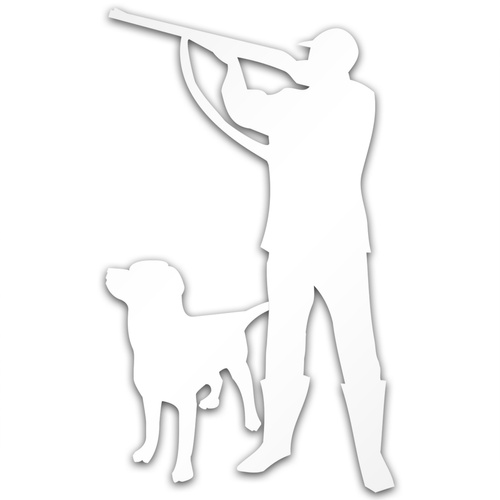 MYŚLIWY Z LABRADOREM odblaskowa naklejka na auto srebrna
