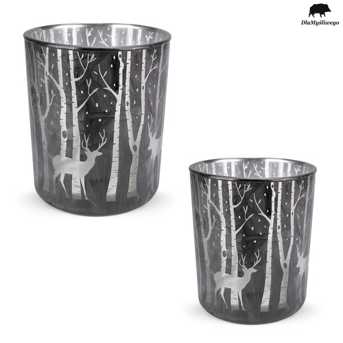Zestaw 2 sztuk ozdobnych świeczników z myśliwskim wzorem BYKA i LASU