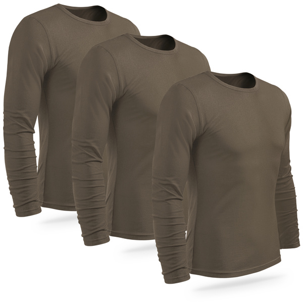 Zestaw 3 sztuk bawełnianych koszulek z długim rękawem - kolor brązowy