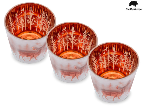 Zestaw 3 sztuk ozdobnych świeczników do tea lightów z myśliwskim wzorem JELENI