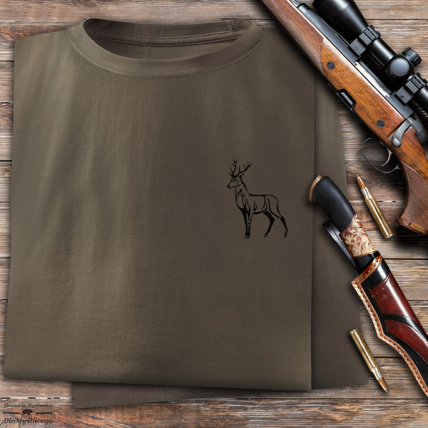 Myśliwska koszulka bawełniana T-shirt kolor brązowy mały nadruk - BYK wz. 2