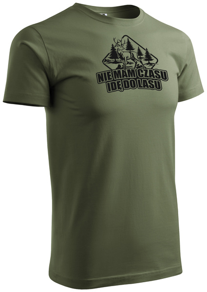 T-shirt khaki nadruk NIE MAM CZASU IDĘ DO LASU