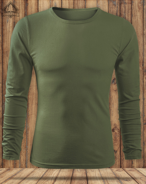 Zestaw 3 sztuk bawełnianych koszulek z długim rękawem - kolor khaki