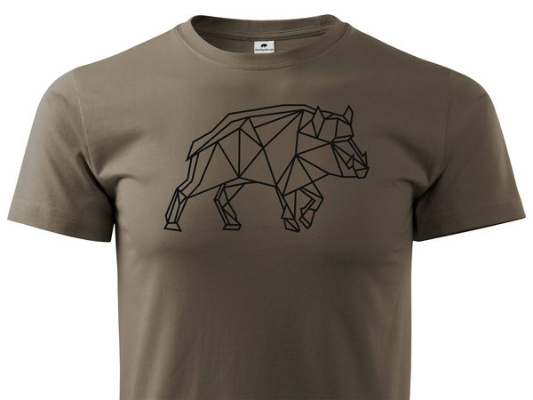 Koszulka T-shirt z myśliwskim nadrukiem geometrycznym Dzik