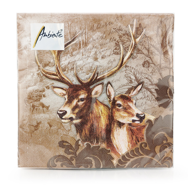 Papierowe serwetki myśliwskie wzór BYK Z ŁANIĄ 33x33cm - 20 sztuk