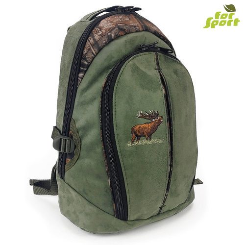 Elegancki zamszowy plecak myśliwski z haftem byka