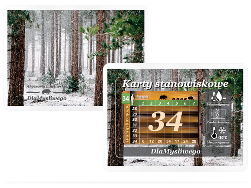 Komplet karnetów stanowiskowych dla 34 myśliwych – zimowy las