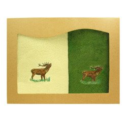 Komplet myśliwskich ręczników ecru i zielony – Byk