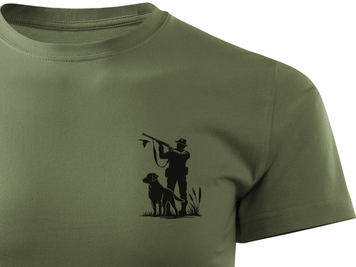 Myśliwska koszulka bawełniana T-shirt khaki mały nadruk - MYŚLIWY Z LABRADOREM