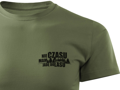 Myśliwska koszulka bawełniana T-shirt khaki mały nadruk - NIE MAM CZASU JADĘ DO LASU