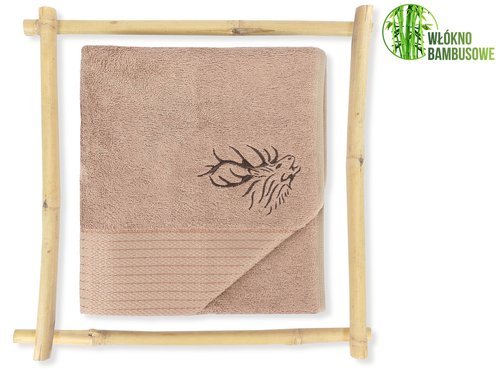 Myśliwski ręcznik bambusowy z haftem beżowy 100x50