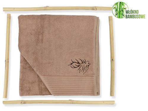 Myśliwski ręcznik bambusowy z haftem beżowy 140x70
