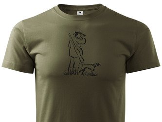 Myśliwy z psem koszulka myśliwska zieleń wojskowa, duży wzór