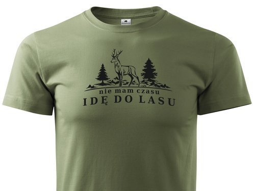 T-shirt khaki nadruk NIE MAM CZASU IDĘ DO LASU