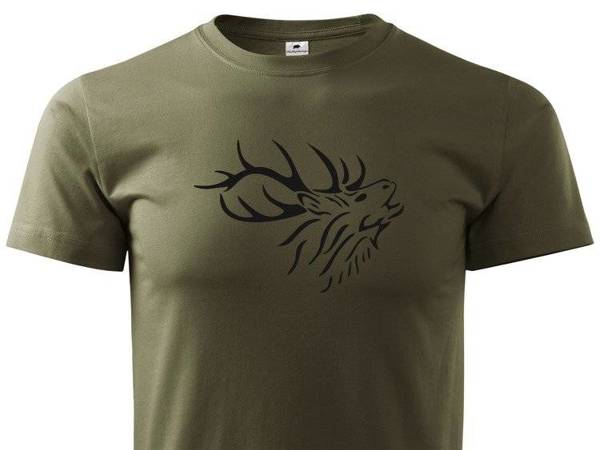 Byk na rykowisku koszulka myśliwska zieleń wojskowa, duży nadruk