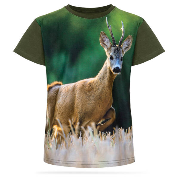 Dziecięca koszulka T-shirt, kolor khaki, nadruk KOZIOŁEK