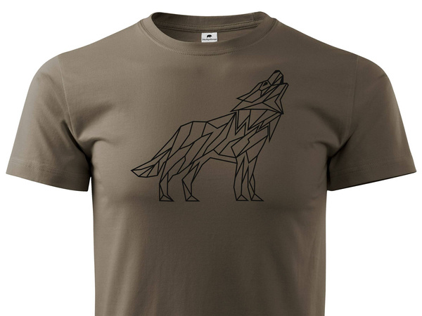 Koszulka myśliwska – T-shirt brązowy – nadruk Wilk