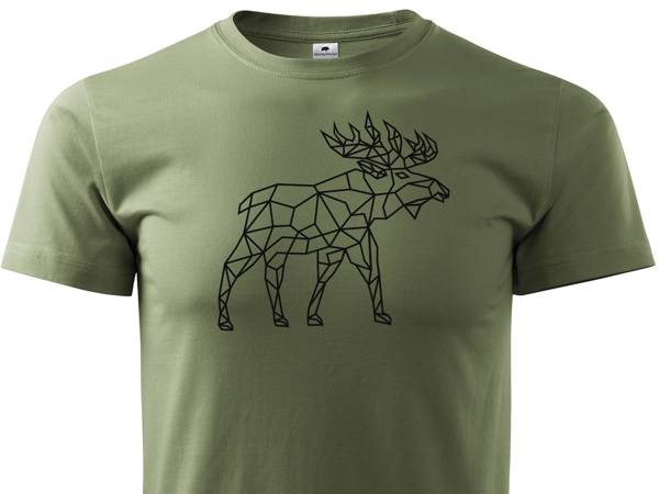 Myśliwska koszulka T-shirt khaki z nadrukiem Łoś