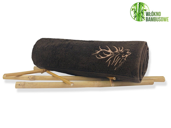 Myśliwski ręcznik bambusowy z haftem brąz -140x70