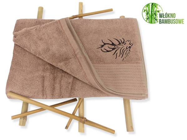 Ręcznik bambusowy z haftem beżowy 140x70