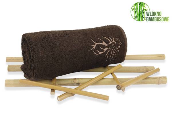 Ręcznik bambusowy z haftem brązowy 100x50