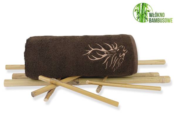 Ręcznik bambusowy z haftem brązowy 100x50