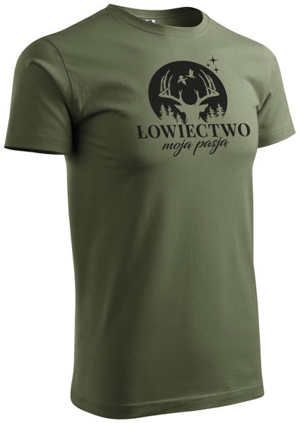 T-shirt khaki nadruk ŁOWIECTWO MOJĄ PASJĄ