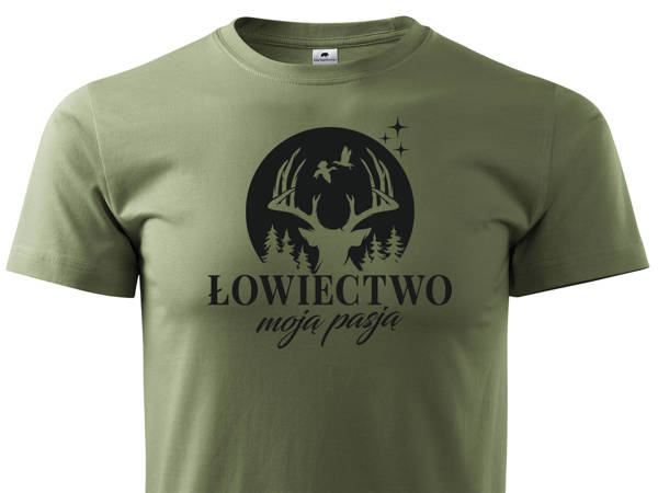 T-shirt khaki nadruk ŁOWIECTWO MOJĄ PASJĄ