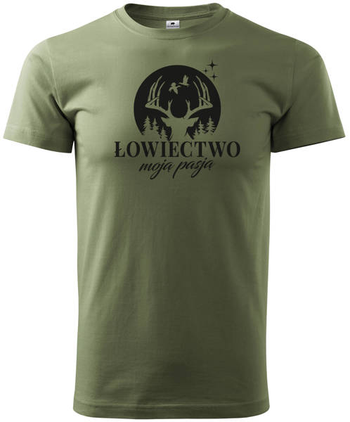 T-shirt khaki nadruk ŁOWIECTWO MOJĄ PASJĄ