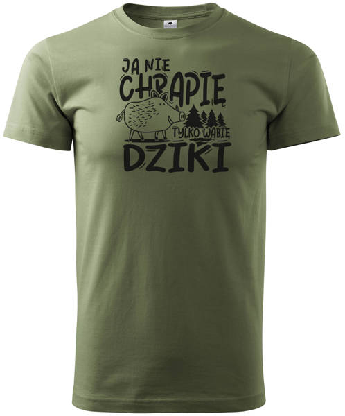 T-shirt khaki nadruk NIE CHRAPIĘ TYLKO WABIĘ DZIKI