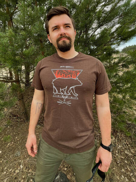 Termoaktywny T-shirt BRUBECK Outdoor Wool Pro brązowy - Niedźwiedź