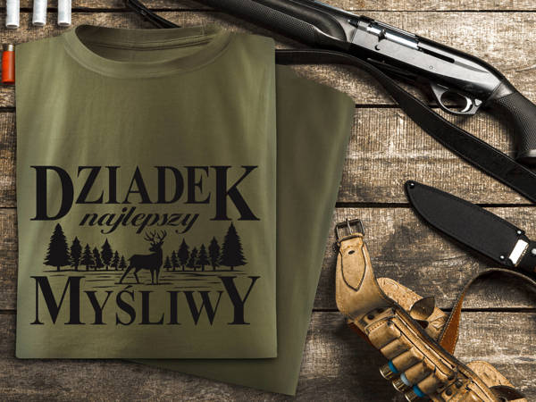 Wędkarska koszulka T-shirt nadruk DZIADEK NAJLEPSZY MYŚLIWY