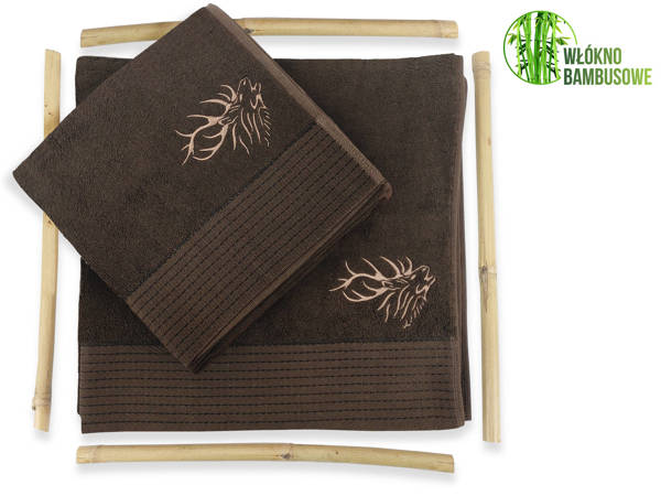 Zestaw myśliwskich ręczników z haftem – brązowy 140x70 + brązowy 100x50